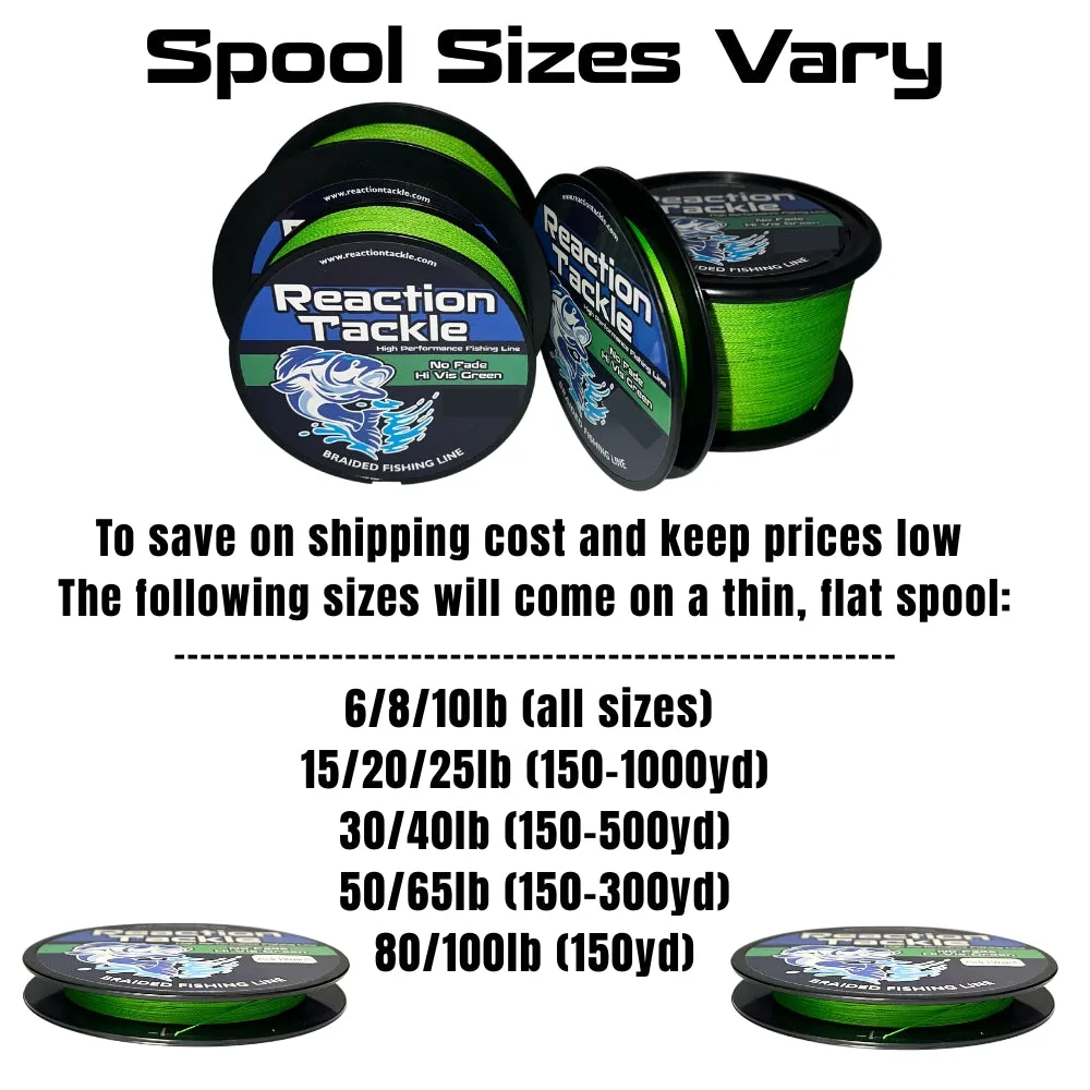 Reaction Tackle Braided Fishing Line - NO FADE Low-Vis Green